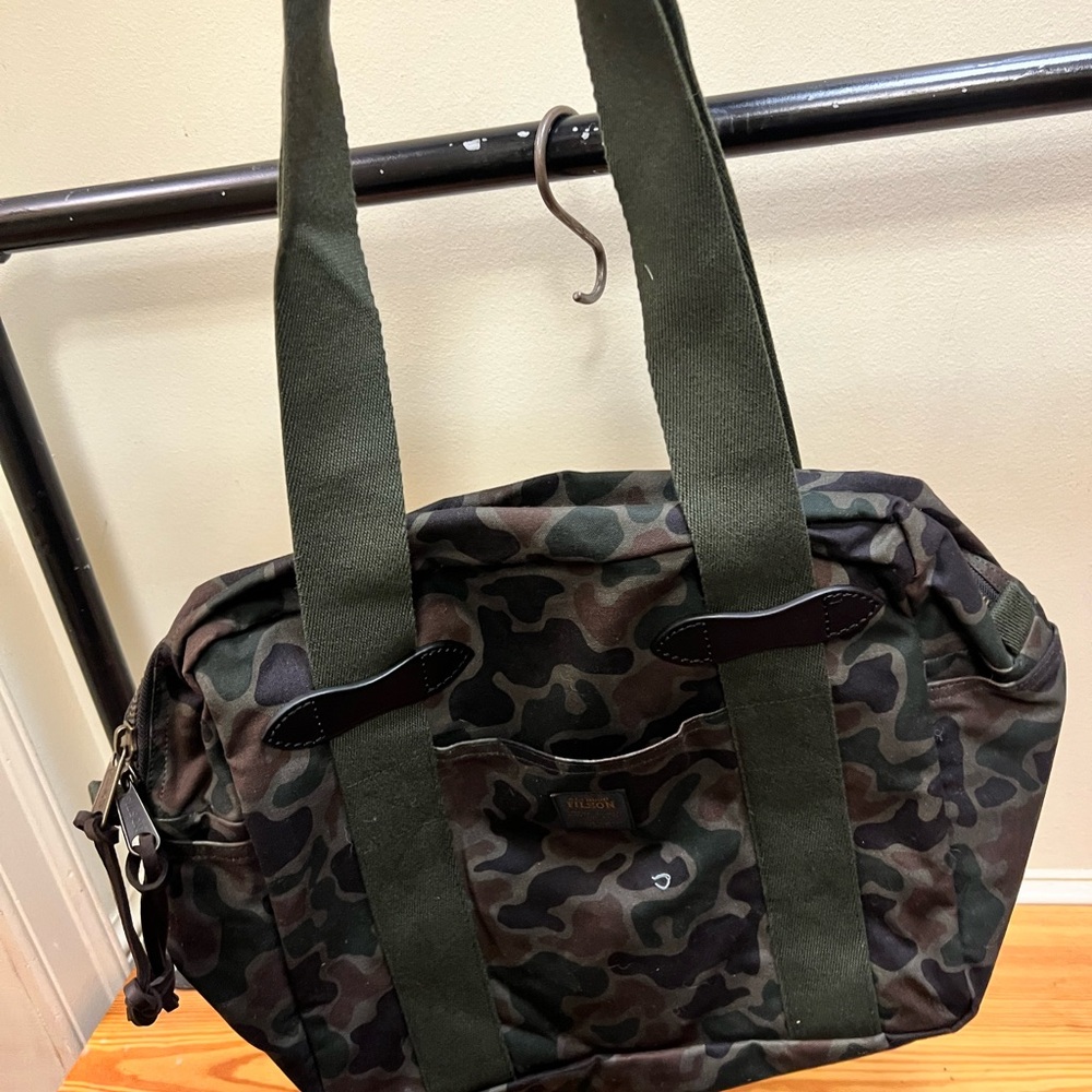 Filson Green Duffel Bag with Camouflage Design